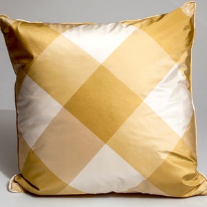 Ready to ship: gold silk throw pillow cover, gold designer pillow cover,  buffalo check pillow cover, gold check pillow cover, 22x22