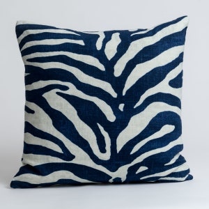 Thibaut serengeti pillow cover, animal print cover in indigo, coastal decor pillow cover, navy pillow cover, blue zebra pillow cover
