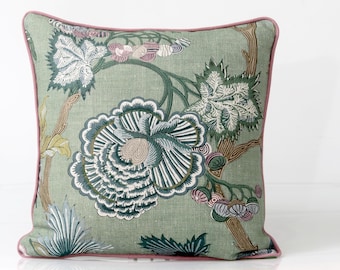 Thibaut Indienne Pillow Cover: green and lavender Floral Jacobean Print