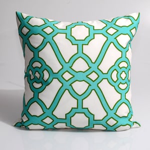 Funda de almohada para interior y exterior, funda de almohada de enrejado, funda de almohada de jade, almohadas de sofá, funda de almohada color aguamarina, almohada geométrica,