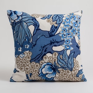Thibaut Honshu pillow cover, Chinoiserie pillow cover, blue and white pillow cover, floral accent pillow, Asian design pillow