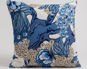 Thibaut Honshu pillow cover, Chinoiserie pillow cover, blue and white pillow cover, floral accent pillow, Asian design pillow