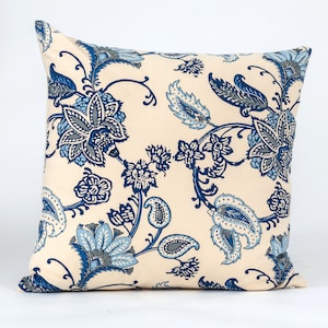 Floral pillow cover, blue and white pillow cover, Laura Kiran fabric, designer pillow cover, decorative pillow cover, blue pillow cover