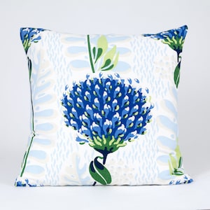 Thibaut  floral  pillow cover,  decorative pillow cover, blue and green pillow cover
