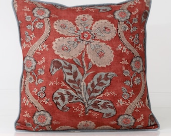 Anna French St. Gilles Red Botanical Designer Pillow Cover , Thibaut Clermont Collection, red floral pillow cover