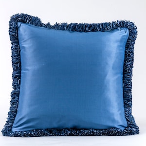 Blue silk pillow cover with trim. Luxury silk design on both sides. Decorative pillow cover, blue accent pillow cover, French blue pillow