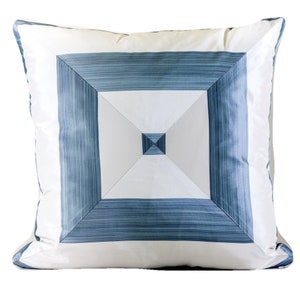 Ready to ship silk throw pillow cover, blue and white pillow cover,  designer pillow, geometric pillow cover, coastal decor pillow, 20x20,