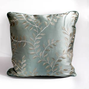 Ready to ship: aqua silk accent pillow cover , embroidered silk cover, luxury silk pillow cover, green silk pillow cover, 18x18, 20x20