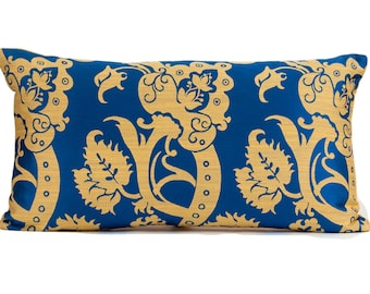 Gold Scroll Lumbar Pillow Cover, Pindler Baltic Blue Accent Pillow
