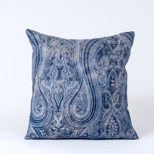 Funda de almohada con estampado paisley azul, tela Ralph Lauren, funda de almohada decorativa azul, funda de almohada de alta gama,