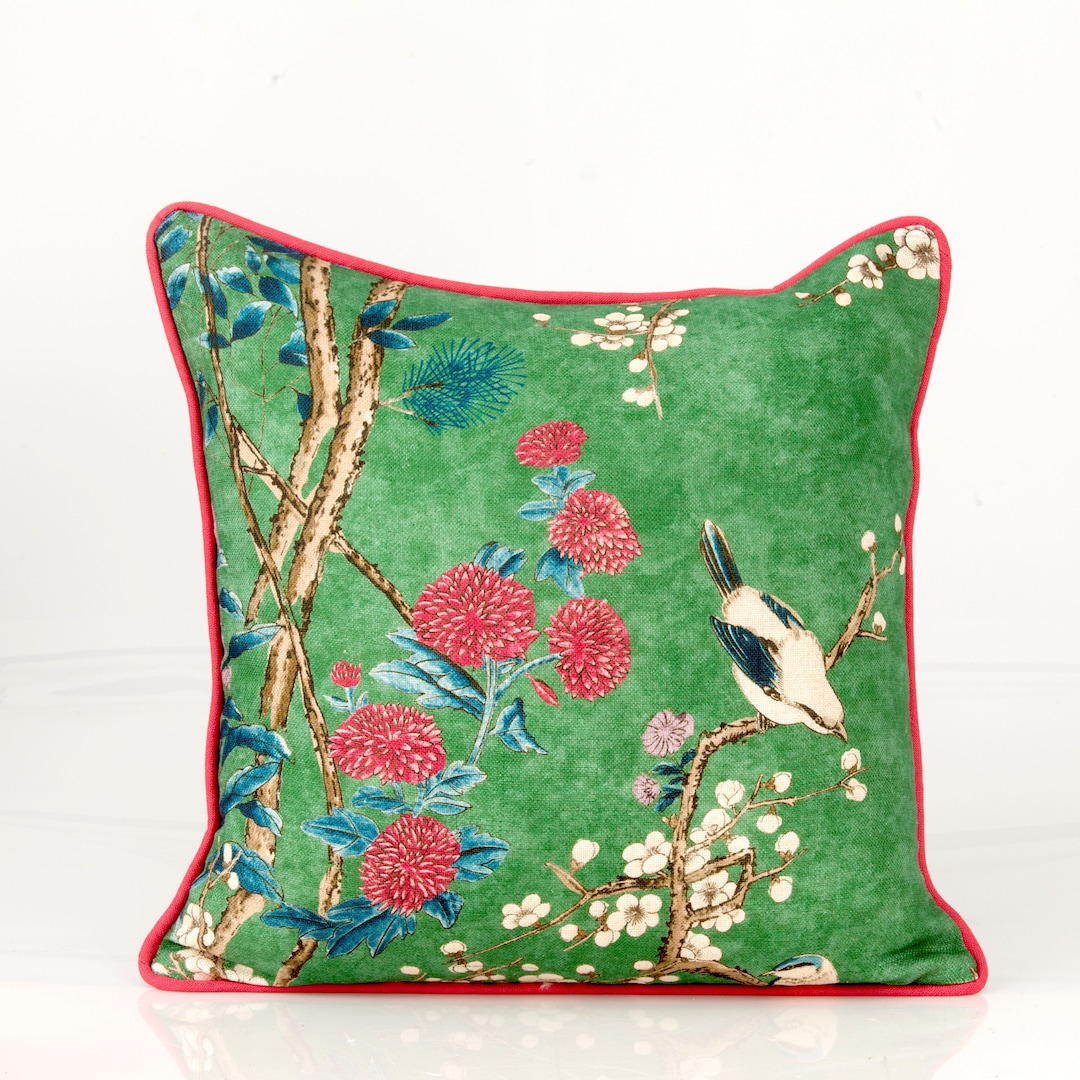 Thibaut Katsura Pillow Cover in Emerald Green, Chinoiserie Pillow Cover ...