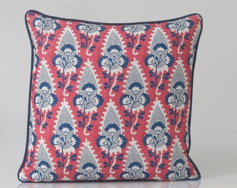 Thibaut Cornwall Floral Pillow Cover: Red, White, and Blue Accent