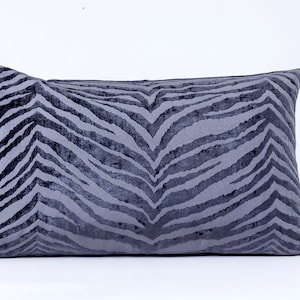 Gray velvet pillow cover, lumbar pillow cover, animal print velvet pillow cover, zebra stripes pillow covers