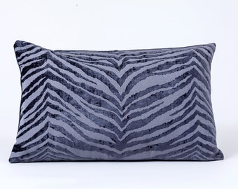 Gray velvet pillow cover, lumbar pillow cover, animal print velvet pillow cover, zebra stripes pillow covers