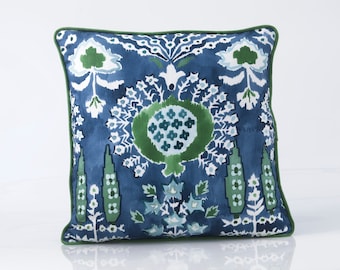 Thibaut Mendoza Suzani Pillow Cover, Blue Green Tribal Geometric Home Decor