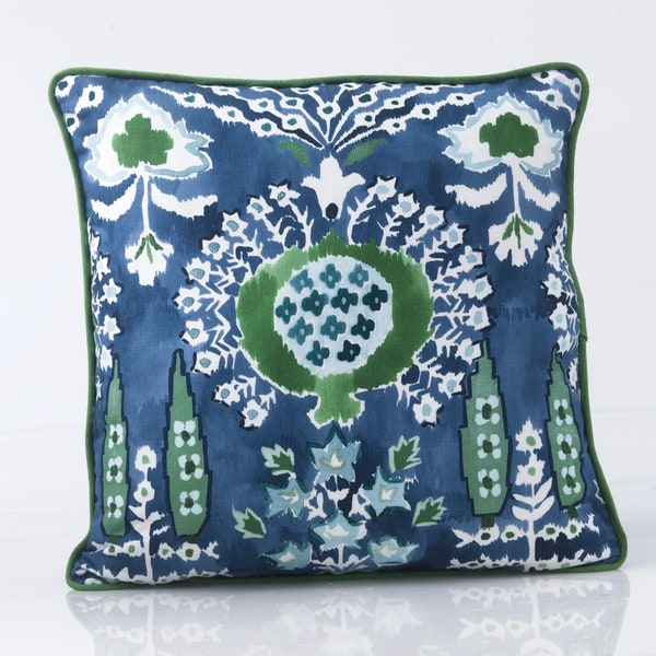Thibaut  Mendoza Suzani pillow cover, tribal  pillow cover, blue and green  pillow cover,  ethnic pillow cover,  lumbar pillow cover