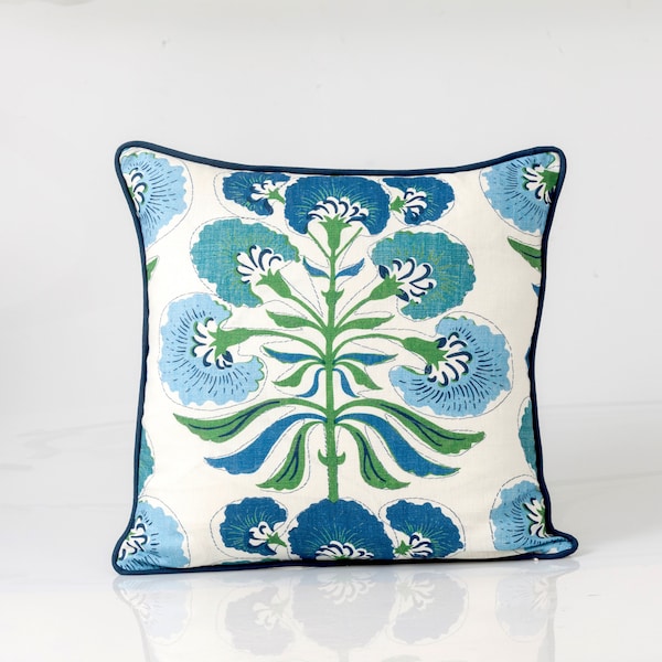 Thibaut Tybee Tree  pillow cover, floral  pillow cover, French blue and green  pillow cover,  chinoiserie design, lumbar pillow cover