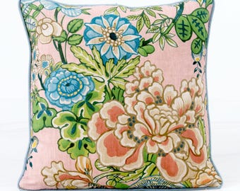 Thibaut Peony Garden Kissenbezug in Blush, Chinoiserie Kissenbezug, pinkfarbener Akzent Kissenbezug, pinker Blumenkissenbezug, Anna French