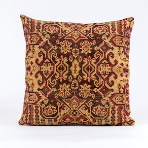 Kilim tapestry pillow cover, by Lee Jofa,  luxury pillow cover, designer  pillow cover, red and gold pillow cover