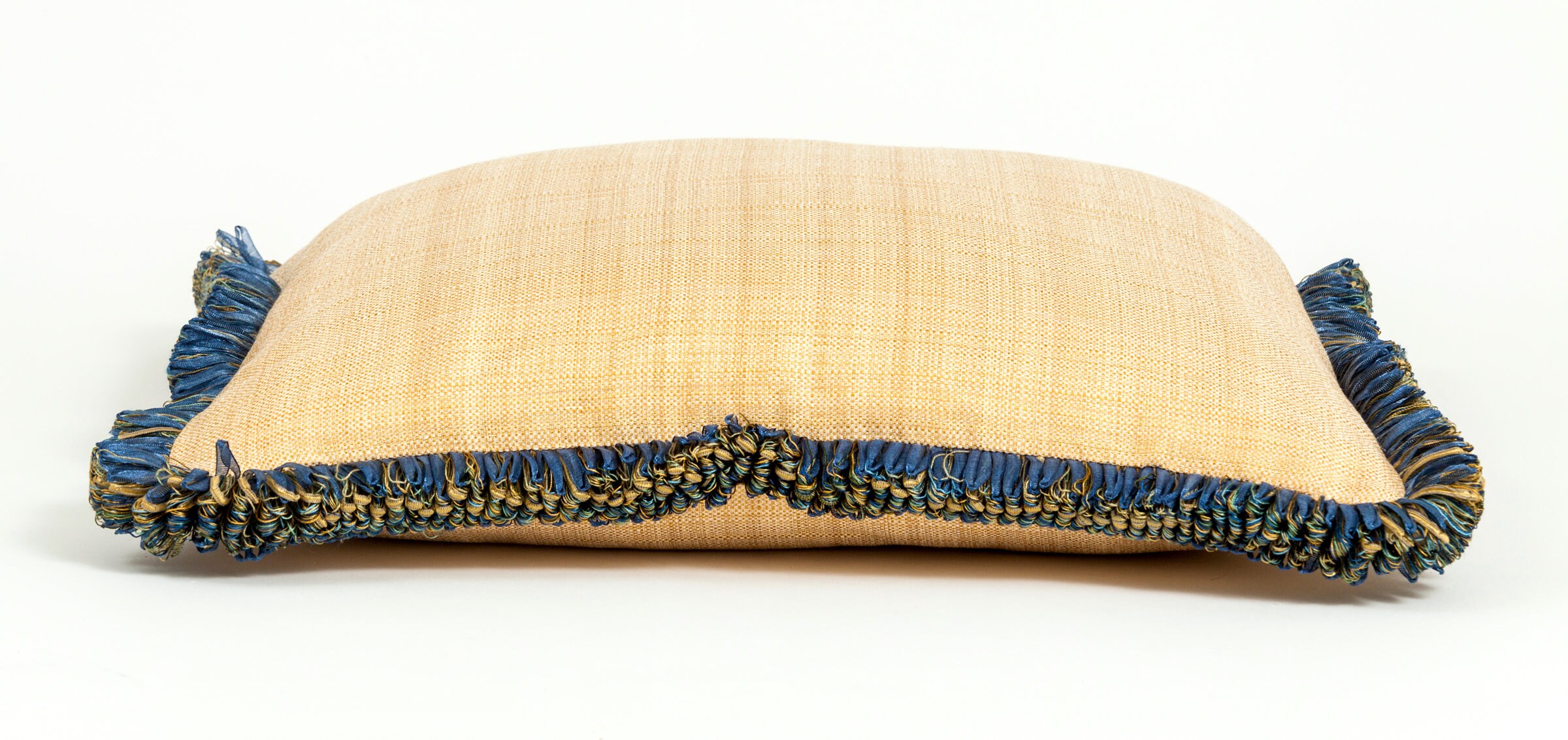 Gold Silk Pillow Cover With Blue and Gold Trim. Luxury Silk Etsy