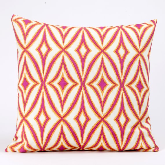 Outdoor Pillow Cover Gold and Fuchsia Pink Pillow Cover Waverly