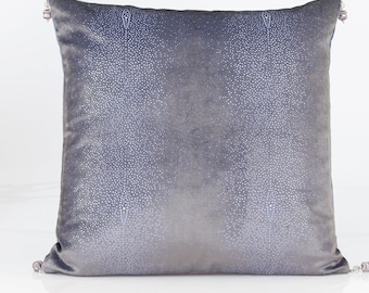 Gray velvet  pillow cover,  luxury velvet pillow cover, gray and blue accent  pillow cover,  metallic gray velvet pillow cover