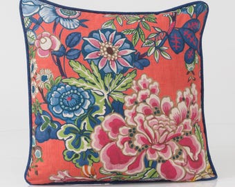 Coral Peony Garden Pillow Cover: Thibaut Chinoiserie Accent Pillow