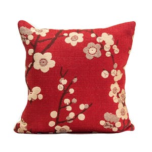 Cherry blossom pillow cover, designer pillow cover, red decorative pillow, throw pillow cover, accent pillow
