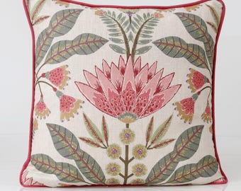 Thibaut Lotus Cranberry Pillow Cover, Designer Floral Pillow, Botanical Throw Pillow, Luxury Home Decor, Custom Decorative Pillow
