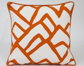 Poszewka na poduszkę Schumacher Zimba, pomarańczowa, geometryczna poduszka lniana
