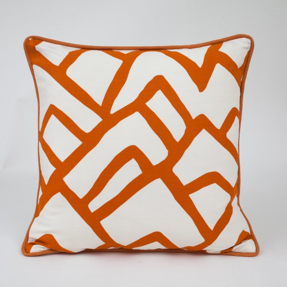 邦楽 the pillows STAMP COLLECTION Schumacher Zimba Pillow Cover, Orange and White Pillow Cover