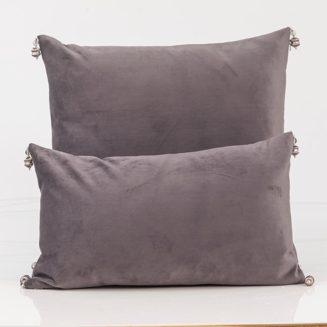 Gray Velvet Pillow Cover Gray Lumbar Pillow Cover With Etsy
