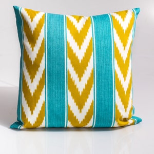 Funda de almohada Chevron Aqua para interior y exterior, funda de almohada decorativa, funda de almohada con acento para exterior, funda de almohada Aqua Gold