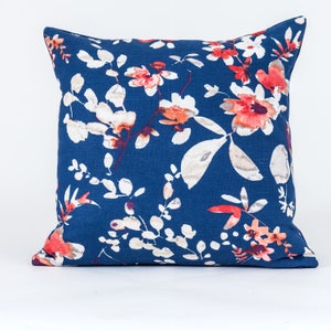 Floral pillow cover, blue and red pillow cover,  Vern Yip design, designer pillow cover, decorative pillow cover, blue pillow cover