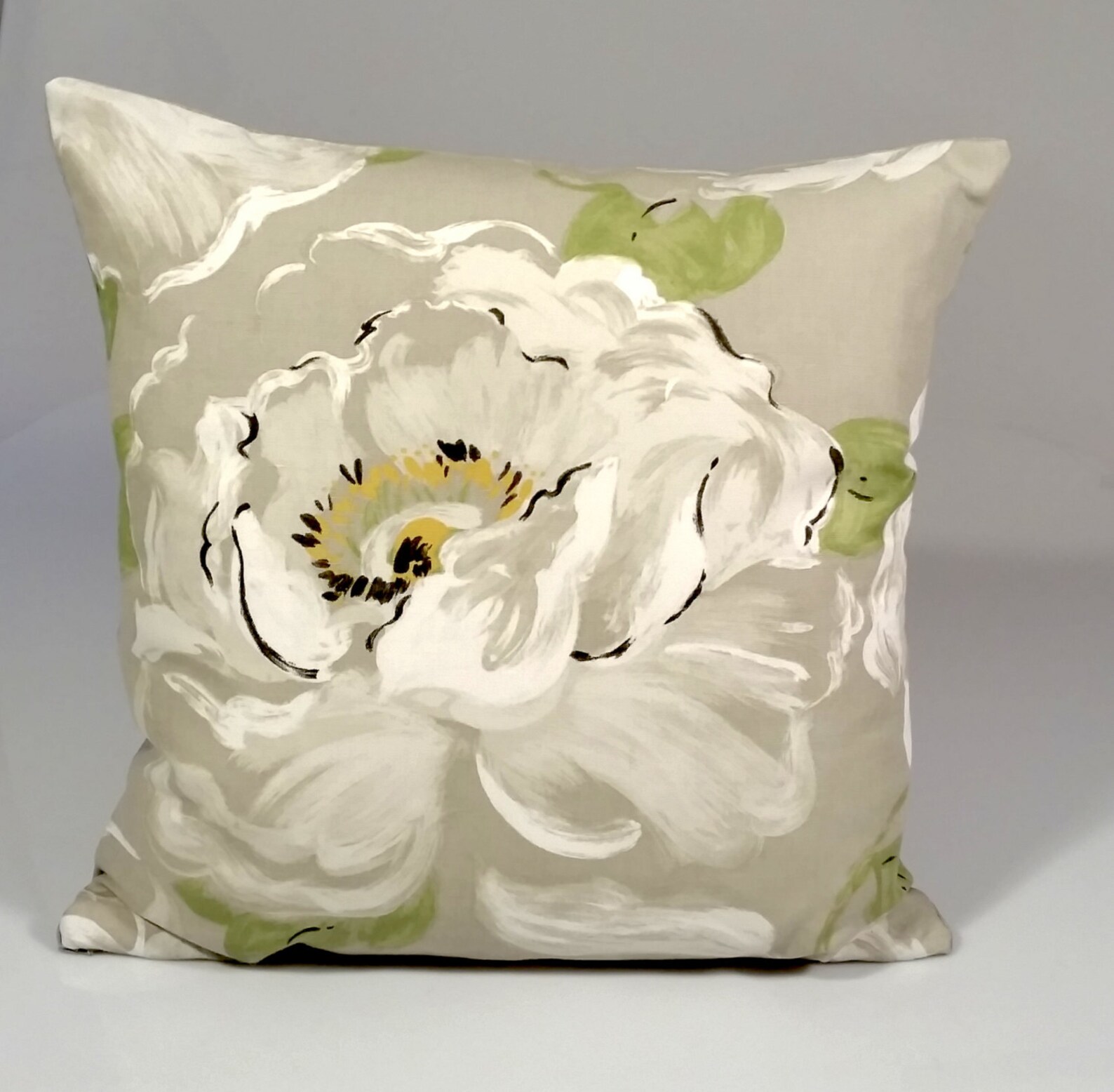 White Floral Pillow Cover on Light Gray Sanderson Fabric Etsy