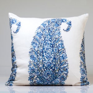 Paisley pillow cover in blue and white, Schumacher fabric,  Decorative pillow cover, accent pillow cover, coastal decor pillow,