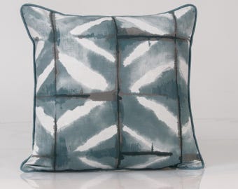 Thibaut Water Blocks Pillow Cover: Mineral Green Abstract Linen Blend