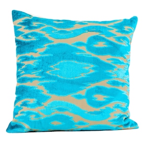 READY TO SHIP: Turquoise velvet throw pillow,  Ikat velvet pillow cover, Lee Jofa velvet, l cover, Maldives-Harrow Cut Velvet pillow
