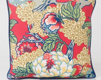 Thibaut Honshu Pillow Cover, Coral Green Floral Chinoiserie