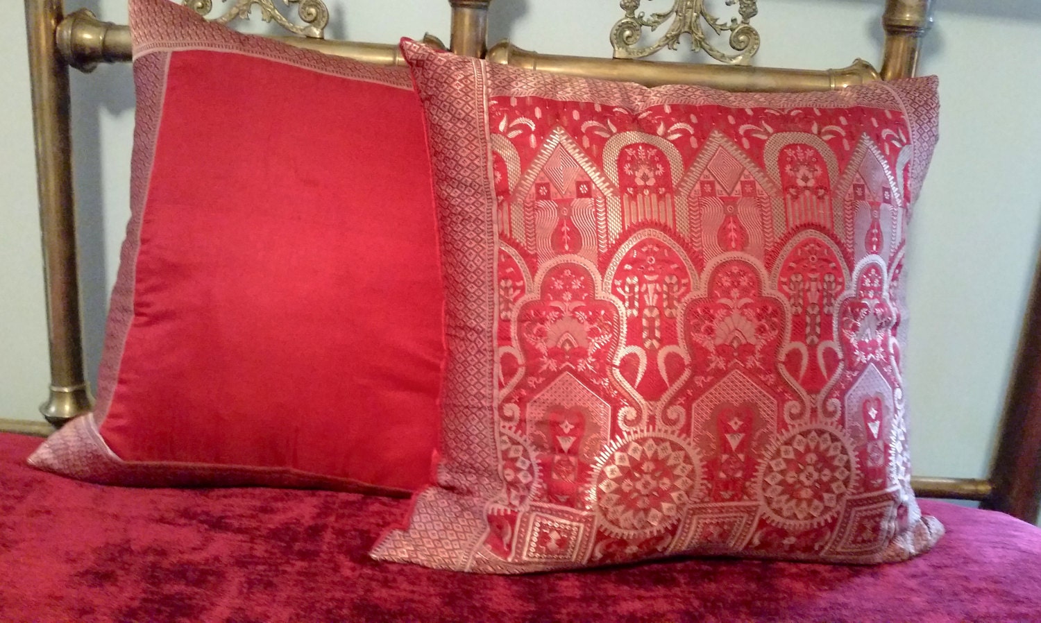 Pair Of Red Silk Pillow Covers Red And Gold Cover Decorative Etsy