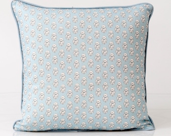Floral Pillow Cover, Thibaut Julian Print, Spa Blue Linen Blend