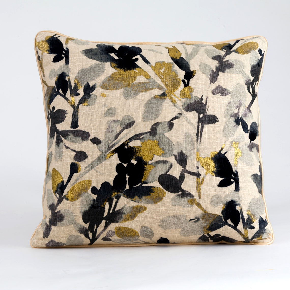 Golden Leaf Pillow Cover Waverly Fabric Gold and Black Etsy