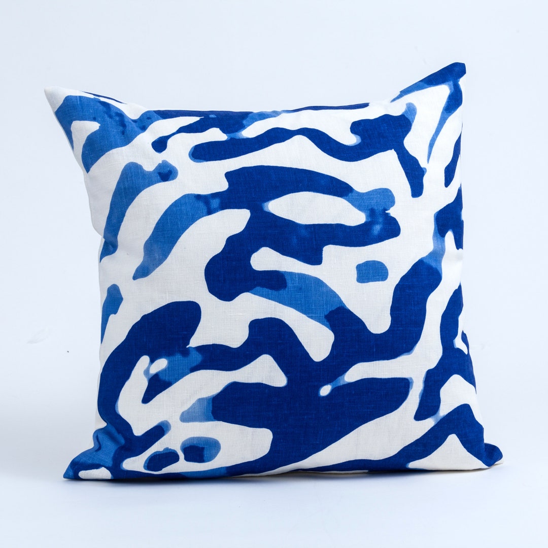 Zebra Pillow Cover, Jim Thompson Fabric, Blue Accent Pillow, Blue and