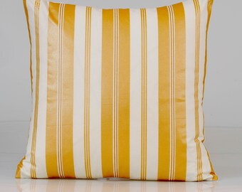 Gold stripes pillow cover, gold lumbar pillow cover,  P. Kaufmann fabric, yellow throw pillow cover, gold and white accent pillow