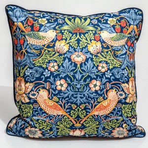 William Morris  pillow cover, blue accent  pillow cover, bird pillow cover,  &quot;Strawberry Thief&quot; design, arts and crafts pillow cover