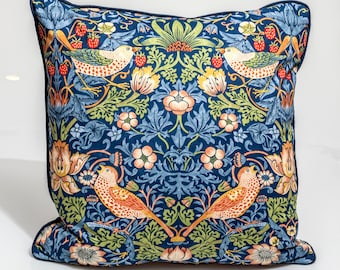 William Morris  pillow cover, blue accent  pillow cover, bird pillow cover,  "Strawberry Thief" design, arts and crafts pillow cover