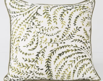 Serena & Lily Priano Linen Pillow Cover, Olive Green Botanical Print