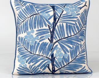 Brunschwig & Fils Palmer Pillow Cover: Blue Coastal Linen Accent Pillow