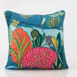 Thibaut  Albero pillow cover in turquoise, pink and orange. Wanderlust collection, turquoise accent pillow, bold floral pillow cover