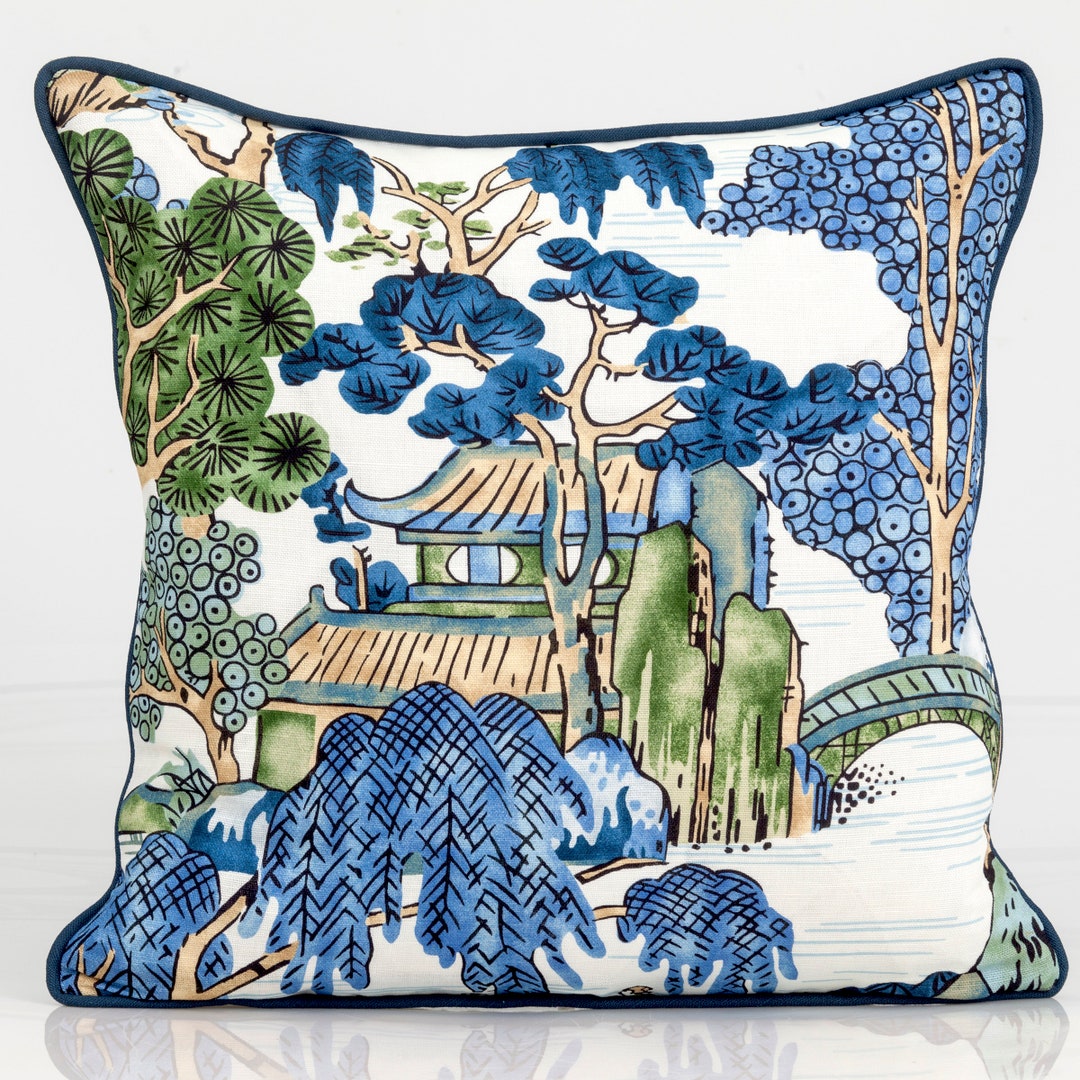Thibaut Asian Scenic Pillow Cover, Chinoiserie Design, Lumbar Pillow